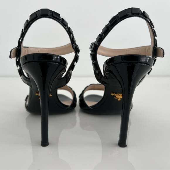 PRADA BLACK PATENT SANDALS SIZE IT 37.5 / US 7.5 - Picture 15 of 16